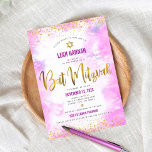 Pink Bat Mitzvah Gold Foil Watercolor Modern Invitation<br><div class="desc">Be proud, rejoice and showcase this milestone of your favourite Bat Mitzvah! Send out this stunning, modern, sparkly gold faux foil and glitter dots and typography script against a soft pink watercolor background, personalised invitation for an event to remember. Personalise the custom text with your Bat Mitzvah’s name, date, and...</div>