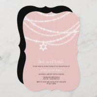 Pink Bat Mitzvah Sparkles Star Of David Invite