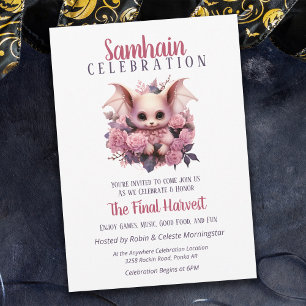Pink Bat Samhain Harvest Halloween Party Invitation