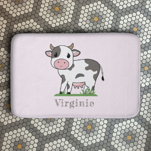 Pink Bath Mat with a Cute Cow
