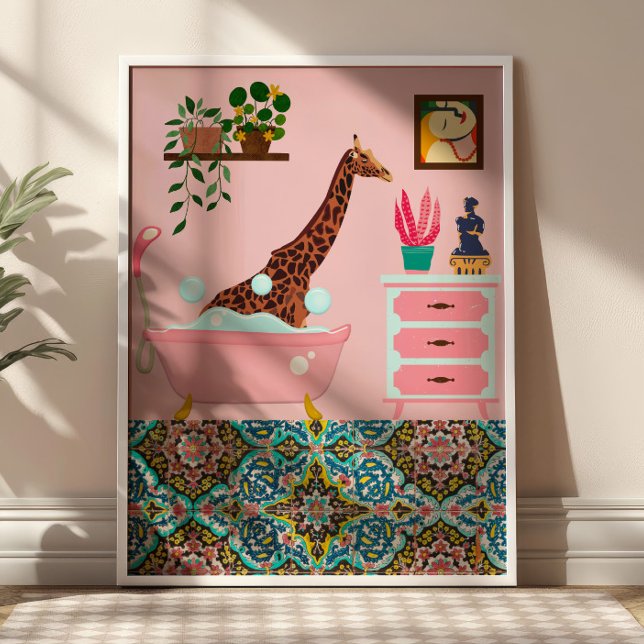Pink Bathing Giraffe Wall Art Print (Creator Uploaded)