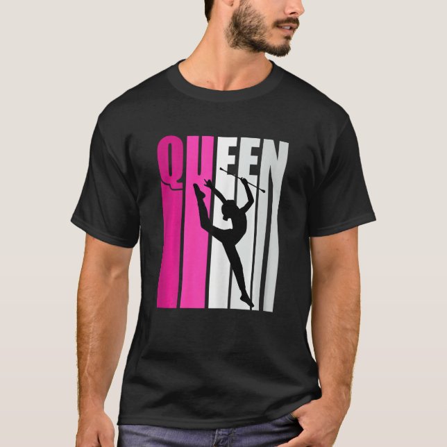 Pink Baton Twirling Gymnast Queen Gymnastics Daugh T-Shirt (Front)