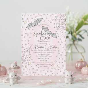 Pink Bats Spooky Cute Baby Shower Invitation