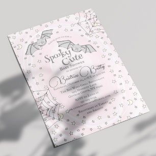 Pink Bats Spooky Cute Baby Shower Invitation