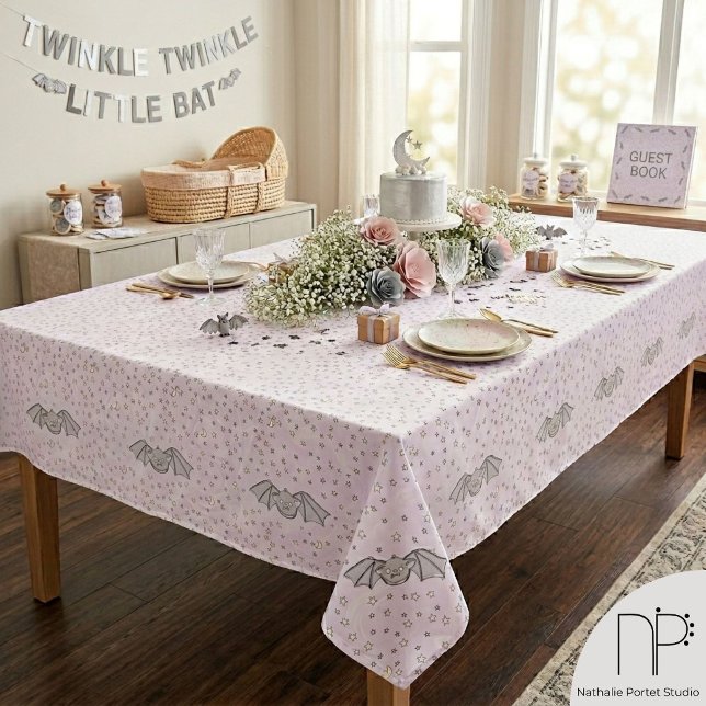 Pink Bats Spooky Cute Halloween Tablecloth (Hand drawn cute bat Halloween tablecloth with a whimsical spooky pink autumn party theme)