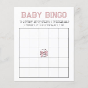 Pink Batter Up Baseball Baby Bingo Game