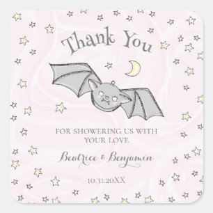Pink Batty, Stars & Moons Spooky Cute Thank You Square Sticker