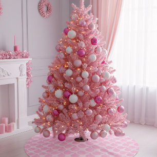 Pink Bauble Holiday Ornament Christmas Pattern Brushed Polyester Tree Skirt