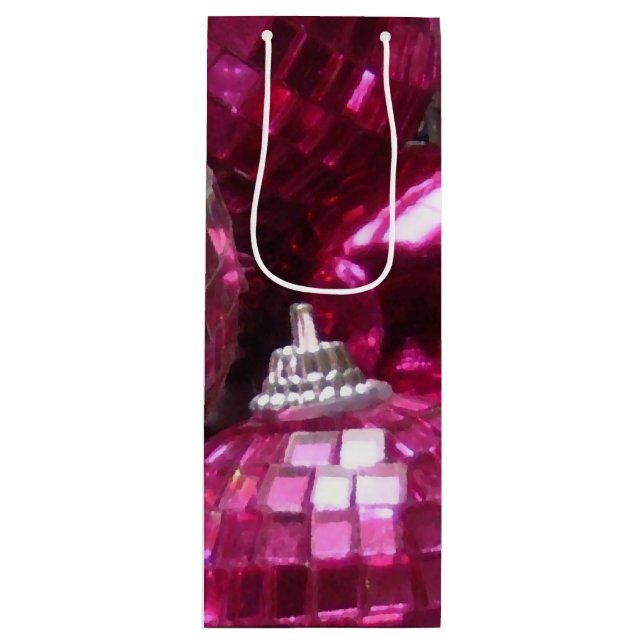 Pink Baubles gift bag wine (Front)
