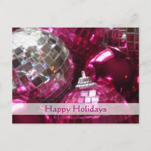 Pink Baubles 'Happy Holidays' postcard