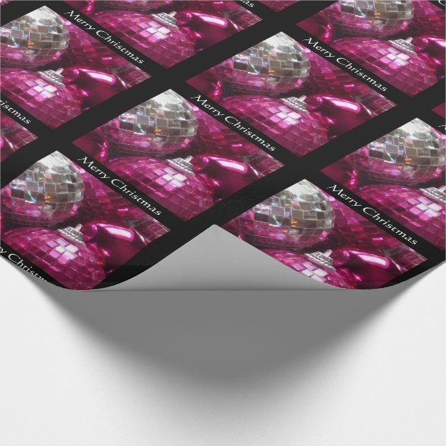 Pink Baubles Merry Christmas wrapping paper black (Corner)