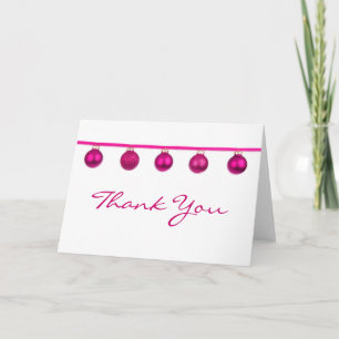 Pink Baubles on Ribbon Christmas Thank You Note Card