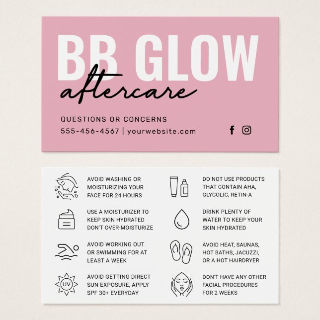 Pink BB Glow Facial Instruction Card (Front & Back)