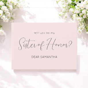 Pink Be My Sister of Honour Script Invitation