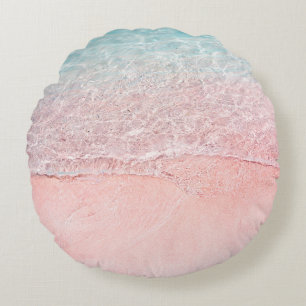 Pink Beach and Splash Wave Round Cushion