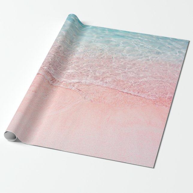 Pink Beach and Splash Wave Wrapping Paper (Unrolled)
