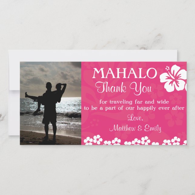 Pink Beach Flowers Thank You Photo Card (Front)