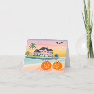 Pink Beach House at Halloween - Note Card