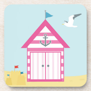 Pink Beach Hut Coaster