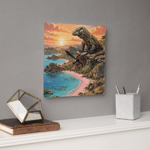 Pink Beach Komodo Island Sunset  Square Wall Clock