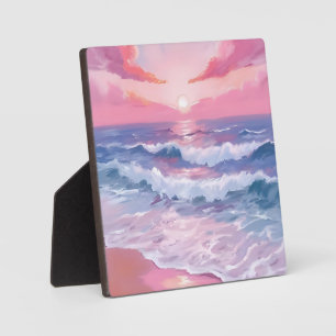 Pink Beach Ocean Shore Painting Art Plaque
