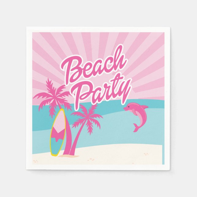 Pink Beach Palm Birthday Napkin (Front)