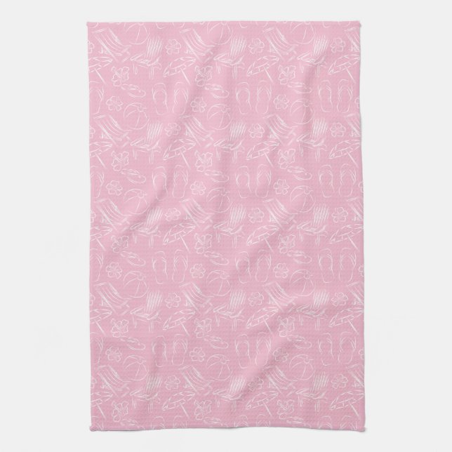 Pink Beach Pattern Tea Towel (Vertical)