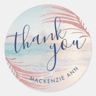 Pink Beach Personalised Thank You Party Favour Classic Round Sticker