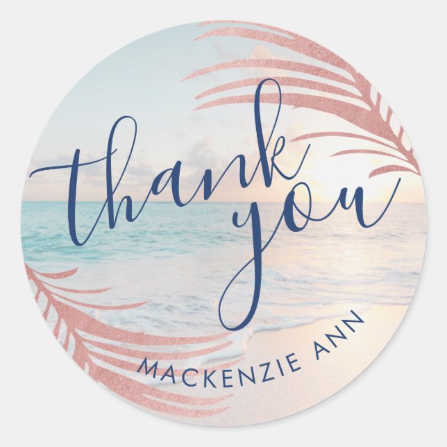 Pink Beach Personalised Thank You Party Favour Classic Round Sticker (Front)