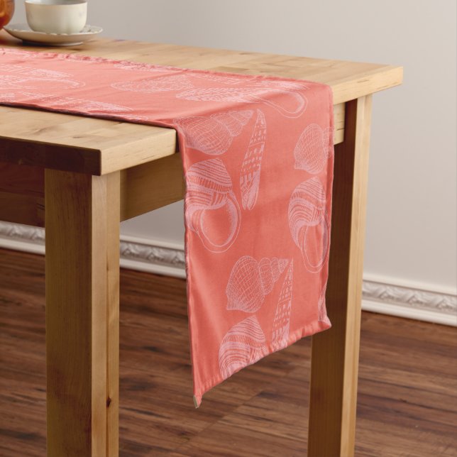 Pink Beach Shells Pattern Coastal Table Runner (In Situ)