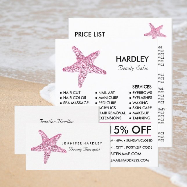 Pink Beach Starfish, Beautician, Beauty Salon Flye Flyer (Creator Uploaded)