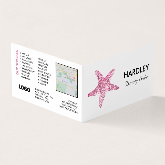 Pink Beach Starfish, Beautician, Loyalty Card, Business Card (Outside)