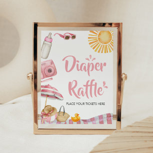 Pink Beach Summer Baby Shower Diaper Raffle Poster