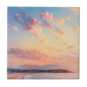 Pink beach sun golden skies beautiful vacation  ceramic tile
