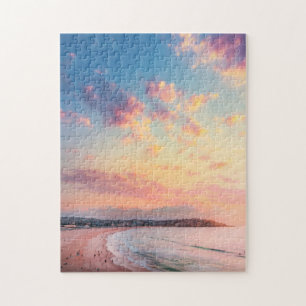 Pink beach sun golden skies beautiful vacation jigsaw puzzle