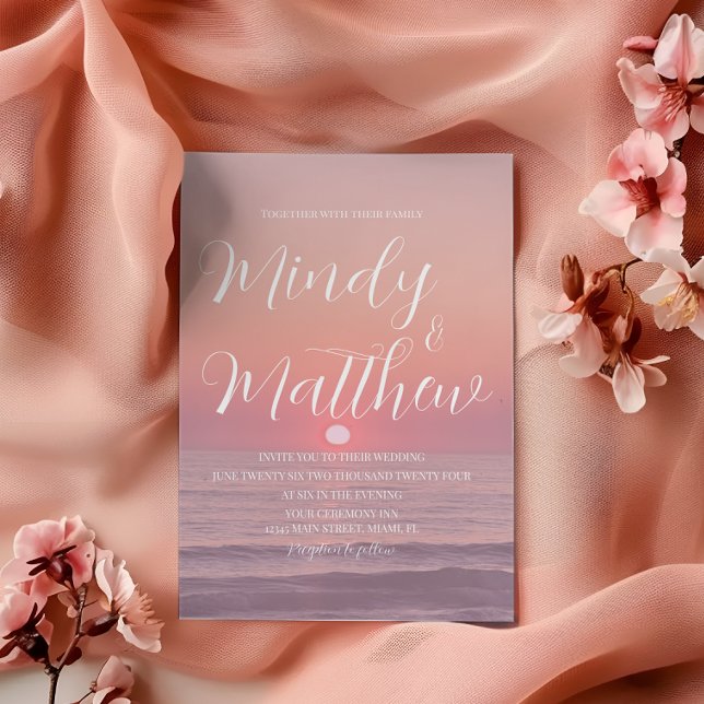 Pink Beach Sunset Destination Wedding Invitation (Creator Uploaded)