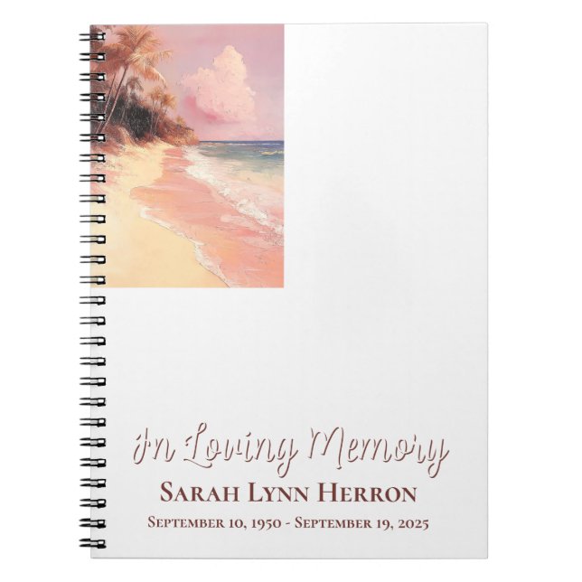 Pink Beach Sunset Memorial Guest Notebook (Front)