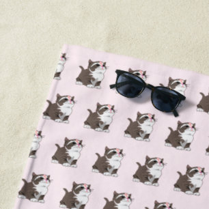 Pink Beach Towel with baby Cats - Choose Colour
