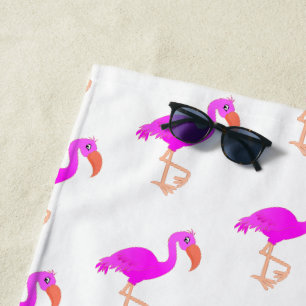 Pink Beach Towel with Flamingos