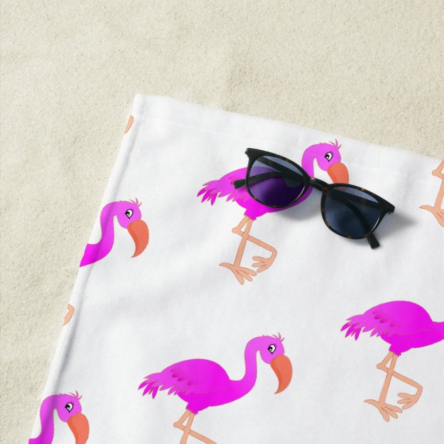 Pink Beach Towel with Flamingos (In Situ)