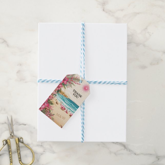 Pink Beach Wedding Gift Tags (With Twine)
