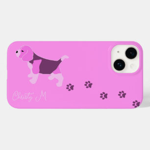 PINK BEAGLE DOG ON PINK WITH MUDDY PAW PRINT NAME  Case-Mate iPhone 14 CASE