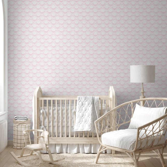 Pink beams on white graphic pattern wallpaper (Kids)