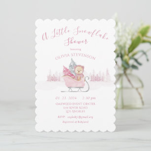 Pink Bear A Little Snowflake Baby Shower Invitation