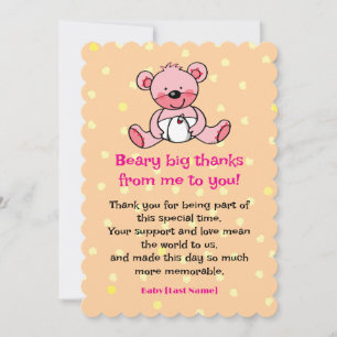 Pink Bear Baby Design Thank You Card