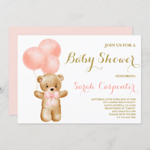 Pink Bear Baby shower girl Invitation
