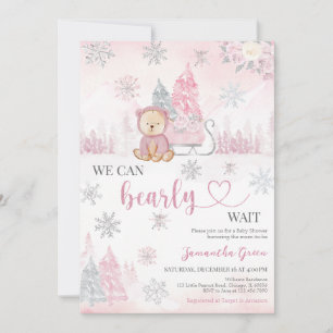 Pink Bear Baby Shower Invitation