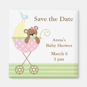 Pink Bear Baby Shower Save the Date Magnet
