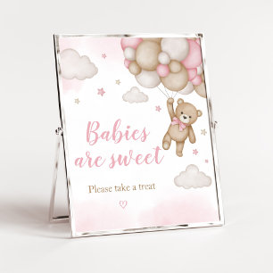 Pink Bear Balloon Baby Shower Babies are Sweet Poster