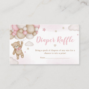Pink Bear Balloon Baby Shower Diaper Raffle Enclosure Card